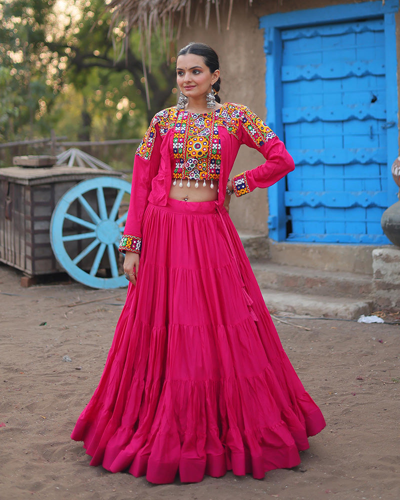 Parnika pink rayon embroidered Navratri lehenga choli