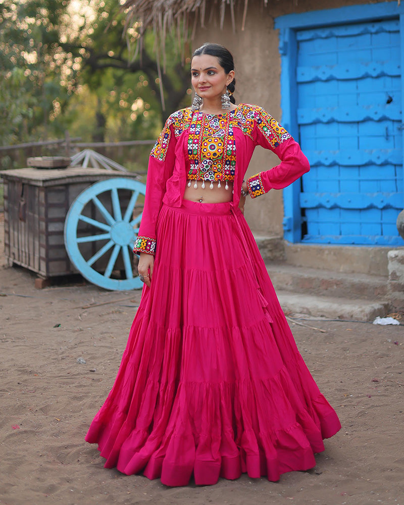 Parnika pink rayon embroidered Navratri lehenga choli
