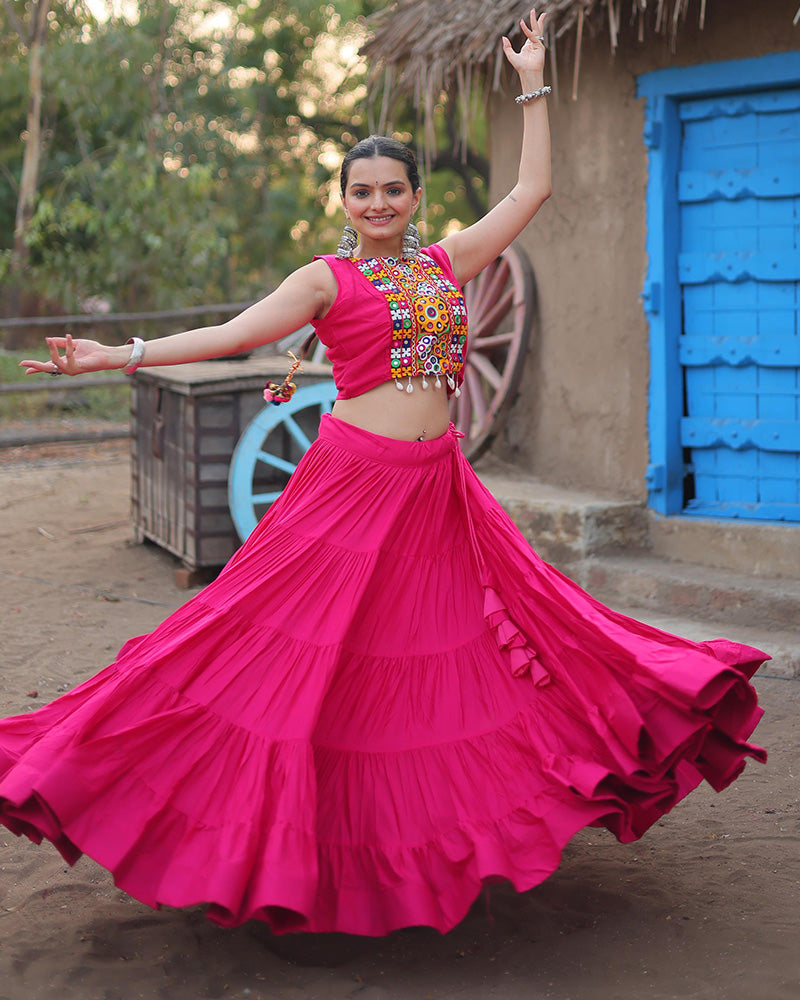 Parnika pink rayon embroidered Navratri lehenga choli