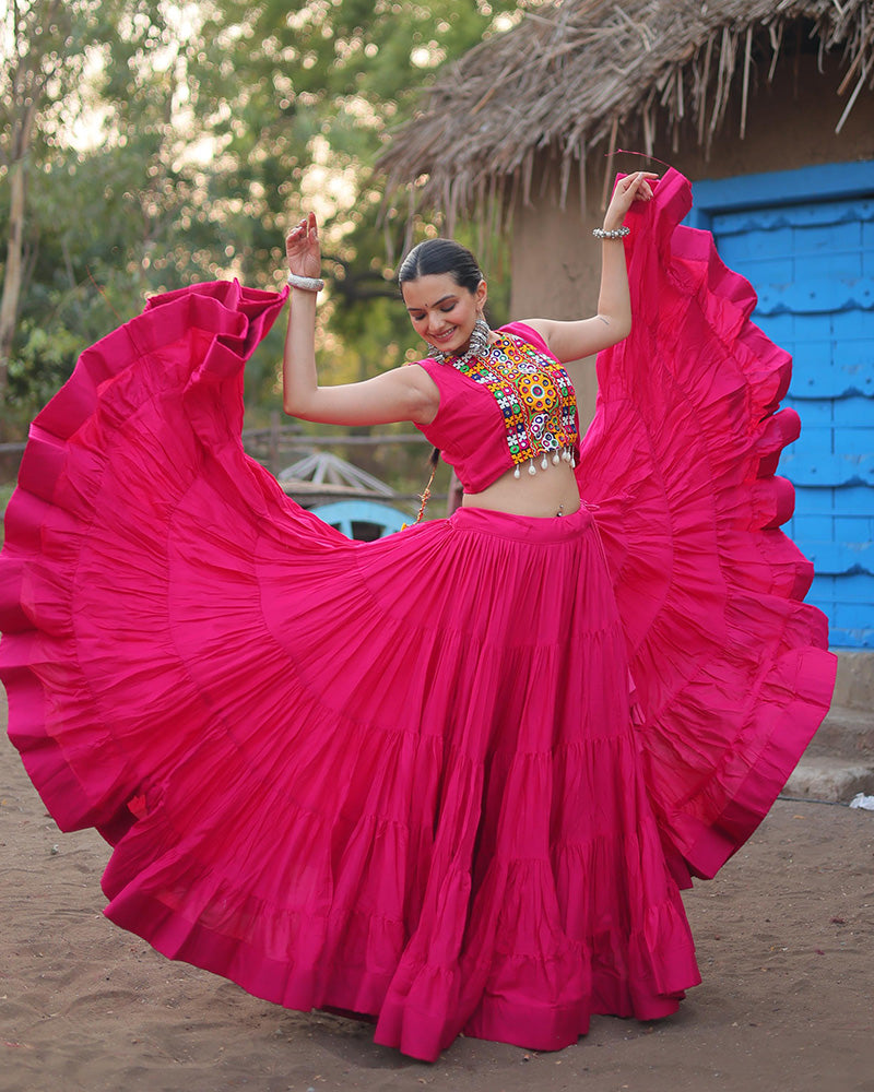 Parnika pink rayon embroidered Navratri lehenga choli