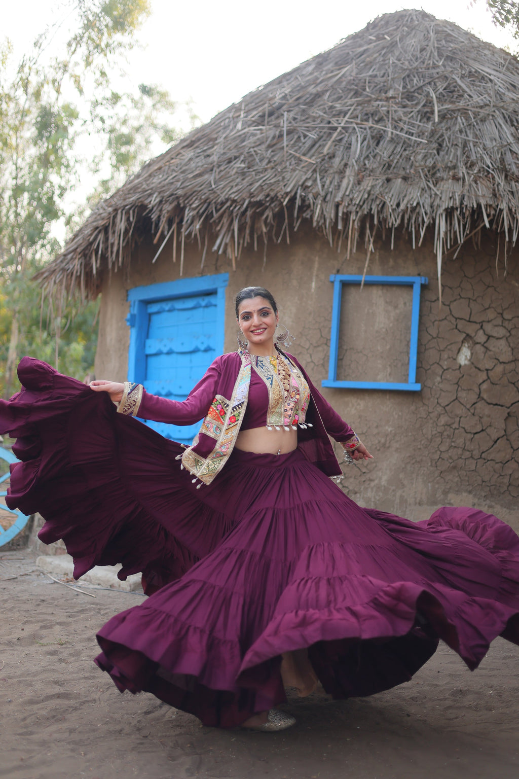 Parnika purple rayon embroidered Navratri lehenga choli