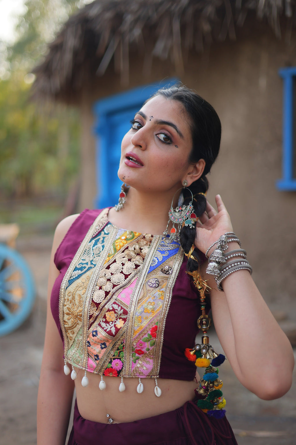 Parnika purple rayon embroidered Navratri lehenga choli