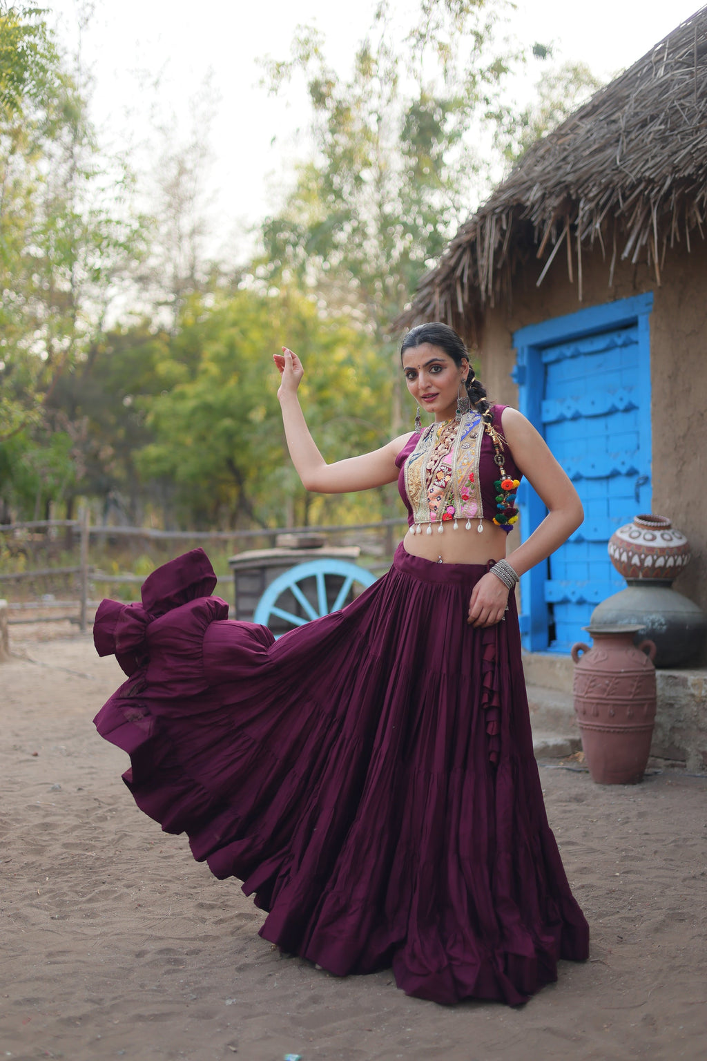 Parnika purple rayon embroidered Navratri lehenga choli