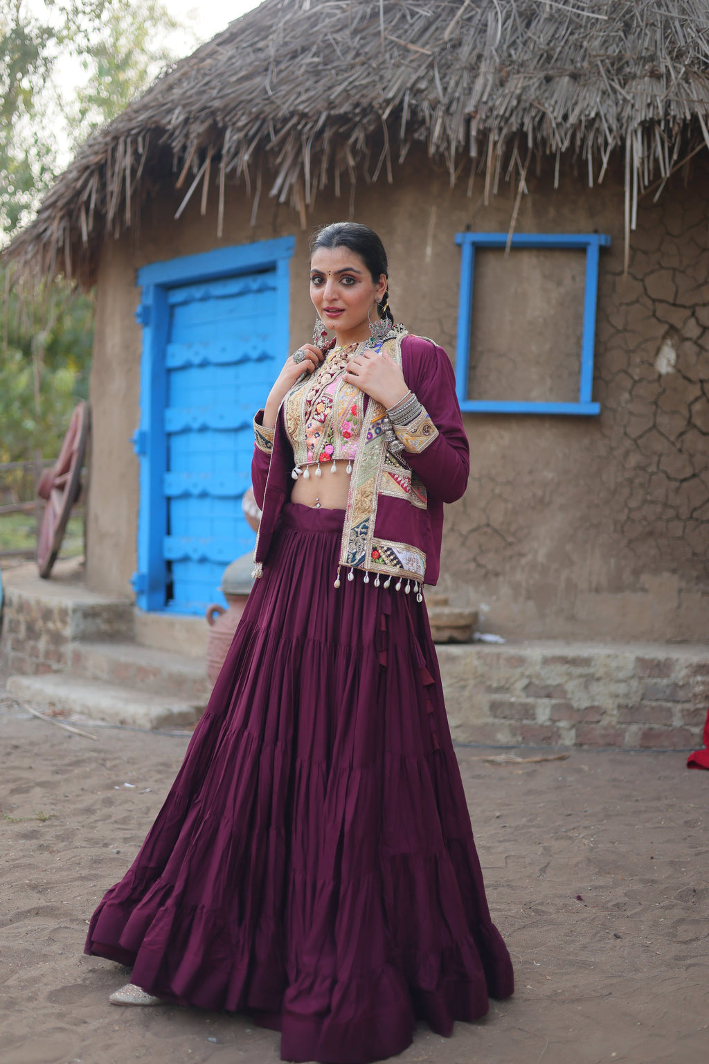 Parnika purple rayon embroidered Navratri lehenga choli