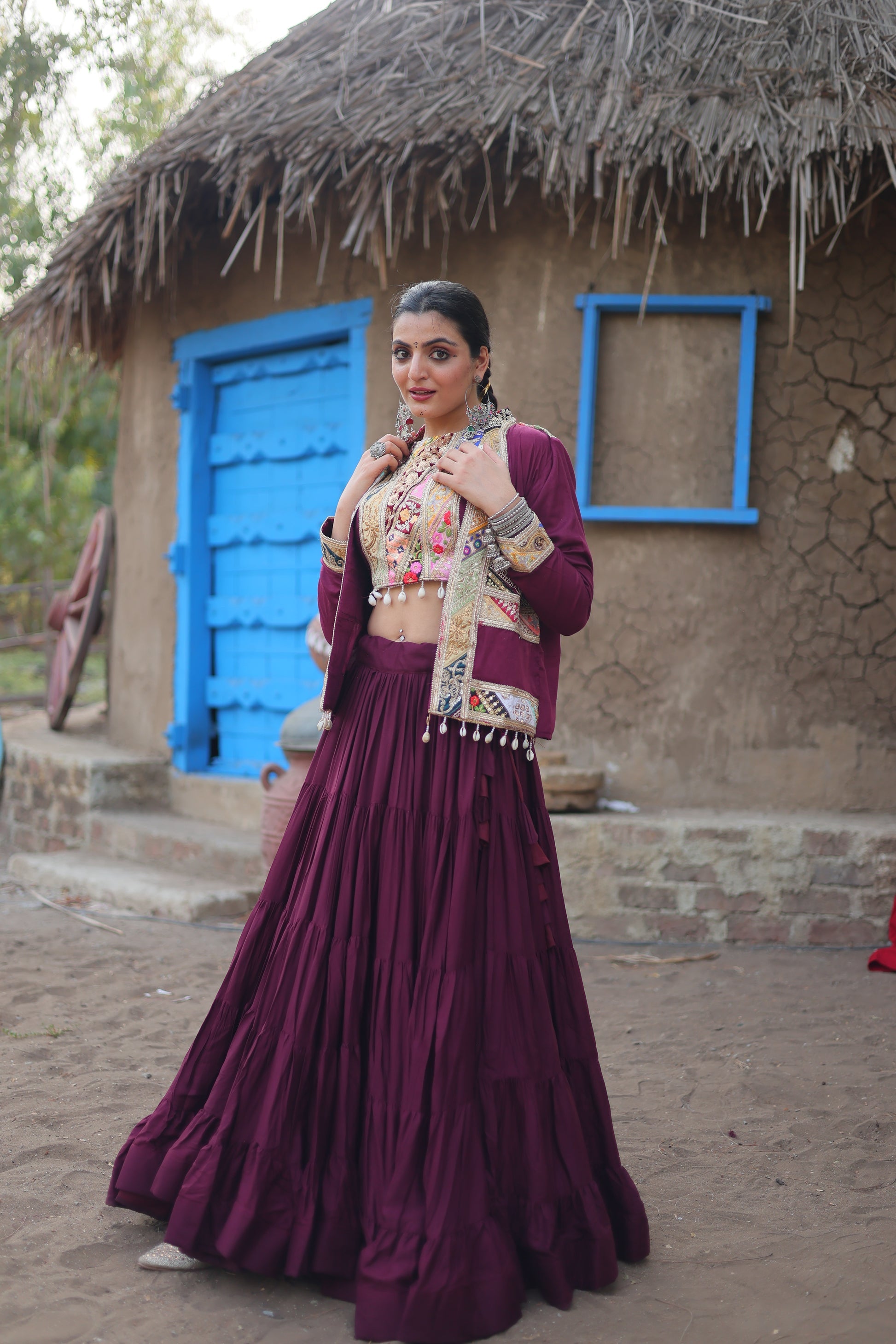 Parnika purple rayon embroidered Navratri lehenga choli