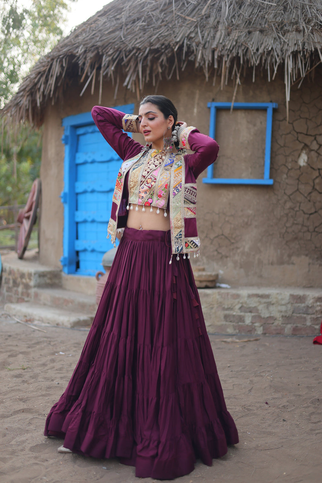Parnika purple rayon embroidered Navratri lehenga choli