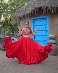 Parnika red rayon embroidered Navratri lehenga choli