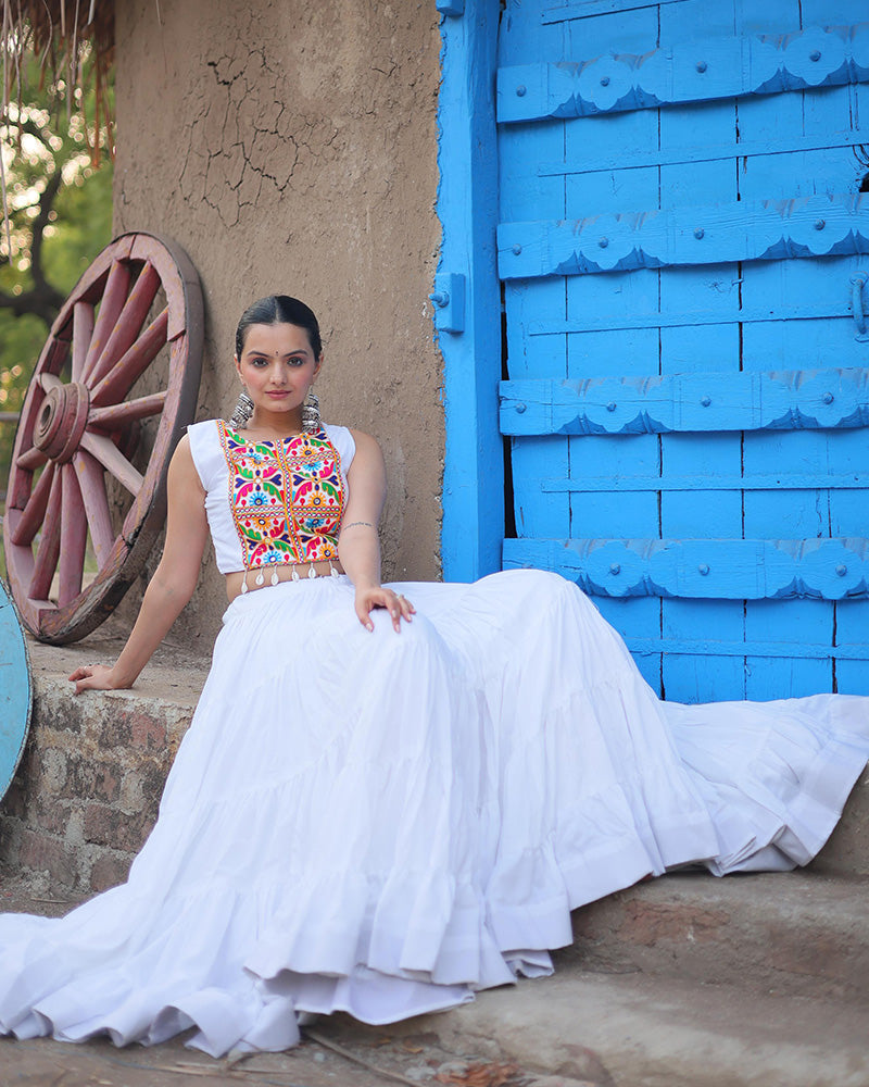 Parnika white rayon embroidered Navratri lehenga choli