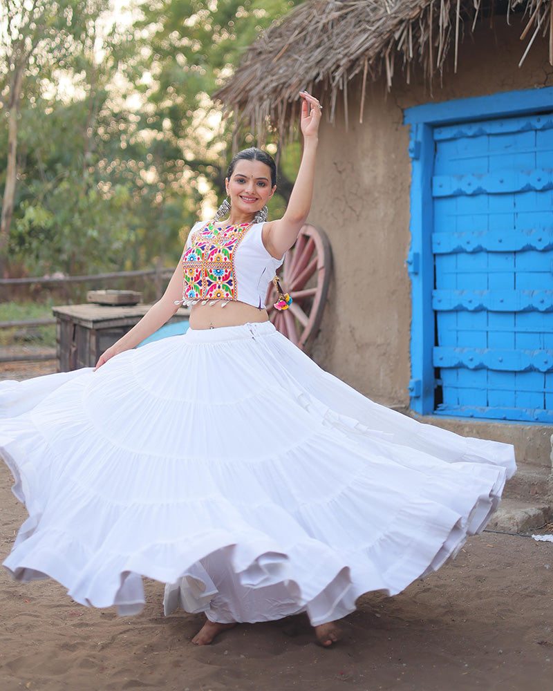 Parnika white rayon embroidered Navratri lehenga choli