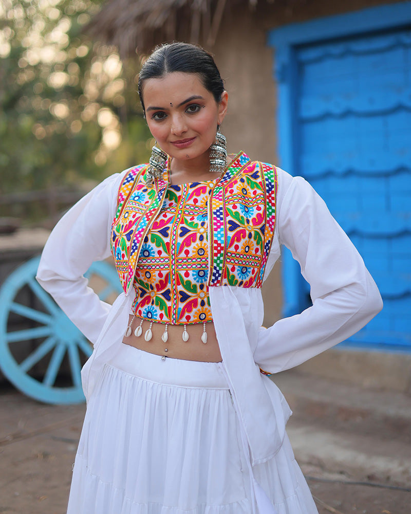 Parnika white rayon embroidered Navratri lehenga choli