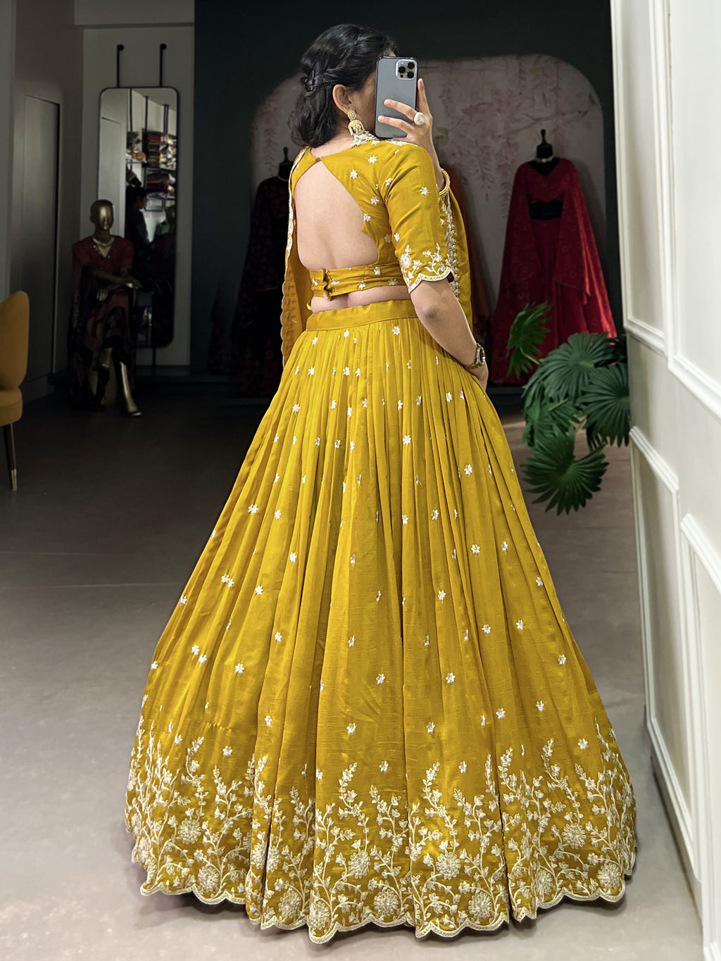 Pavani silk yellow embroidered lehenga choli