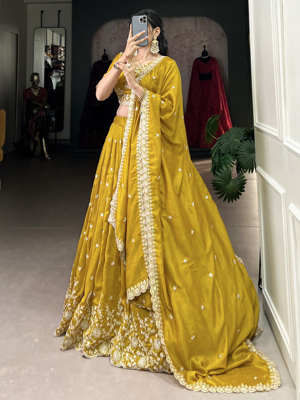 Pavani silk yellow embroidered lehenga choli