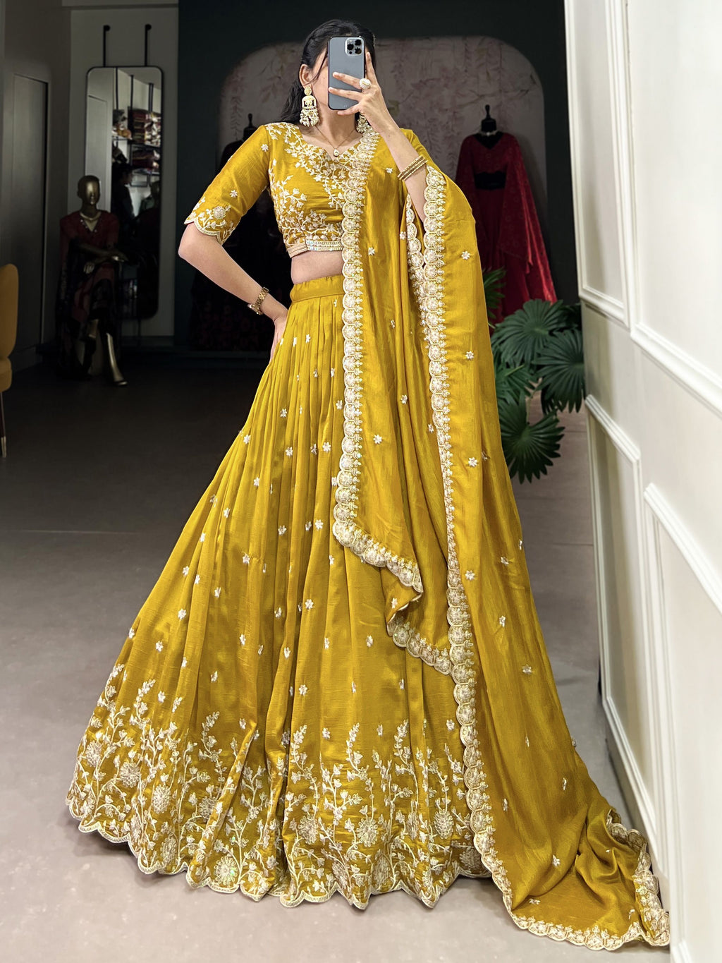 Pavani silk yellow embroidered lehenga choli
