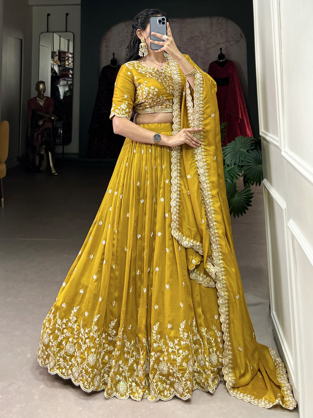 Pavani silk yellow embroidered lehenga choli