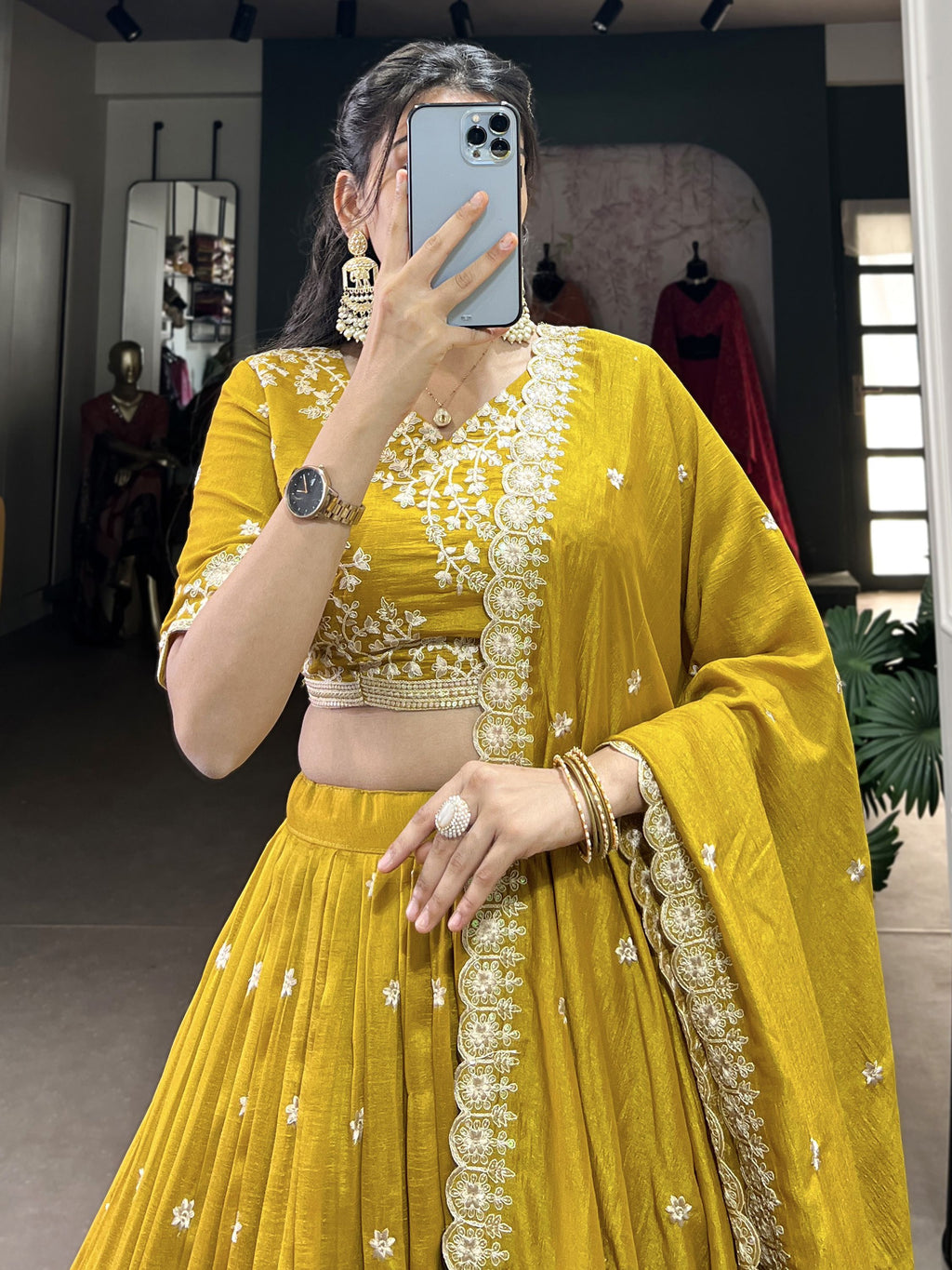 Pavani silk yellow embroidered lehenga choli