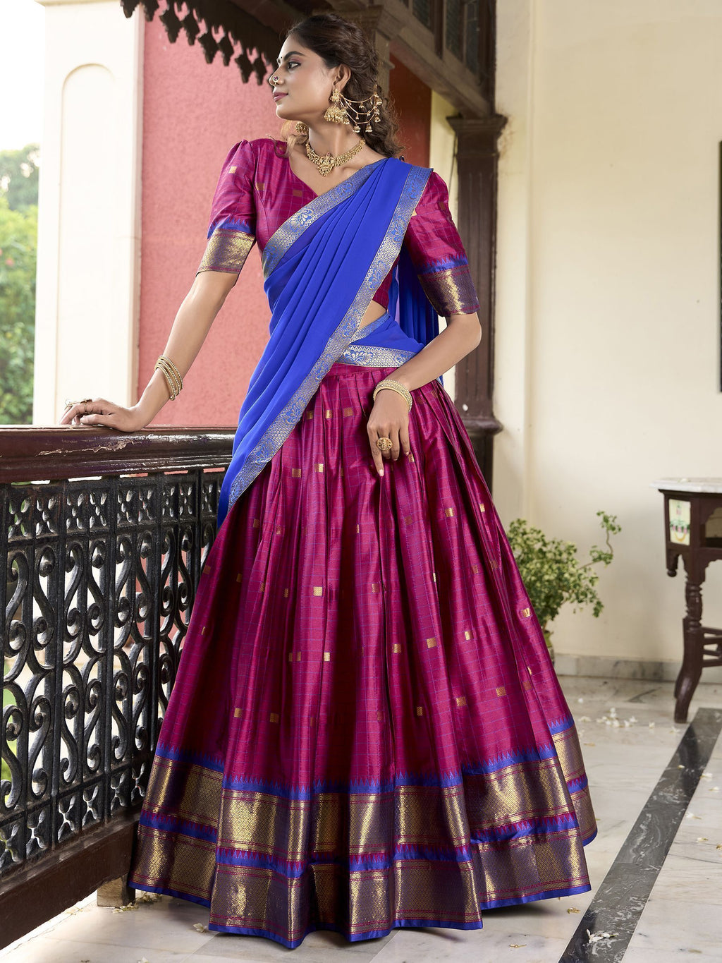 Pink Cotton Silk Paithani Weaving Work Traditional Lehenga Choli with Dupatta