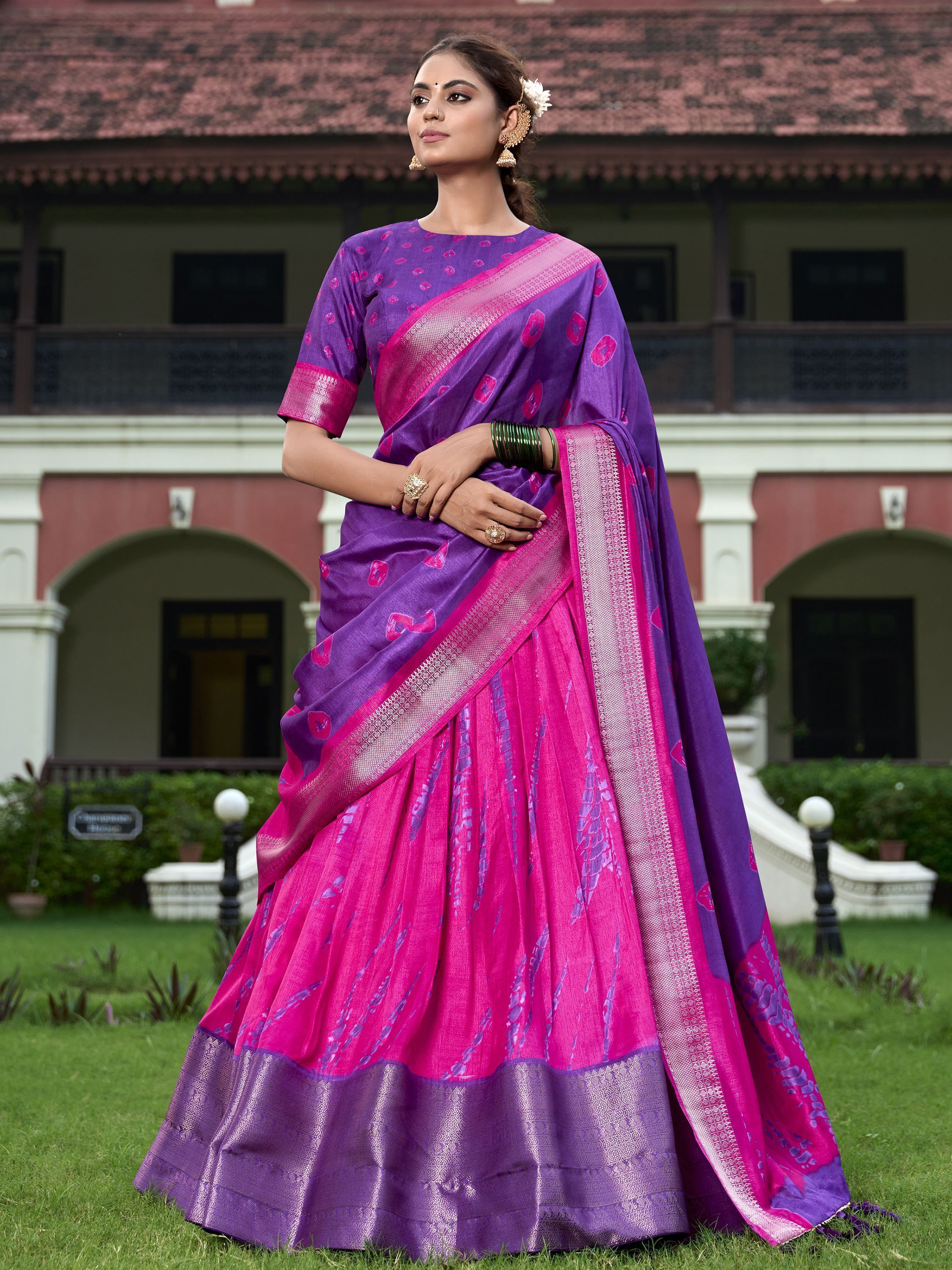 Purple Dola Silk Shibori Print Zari Weaving Lehenga Choli With Dupatta