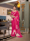 Pink Georgette Printed Saree with Pearl Lace Border  Lightweight Ethnic Saree for Festive & Casual Wear