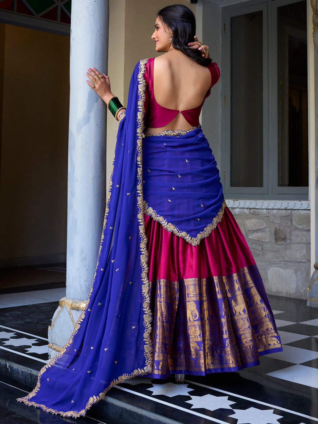 Pink Narayan Pattu Silk Zari Weaving Lehenga Choli with Dupatta