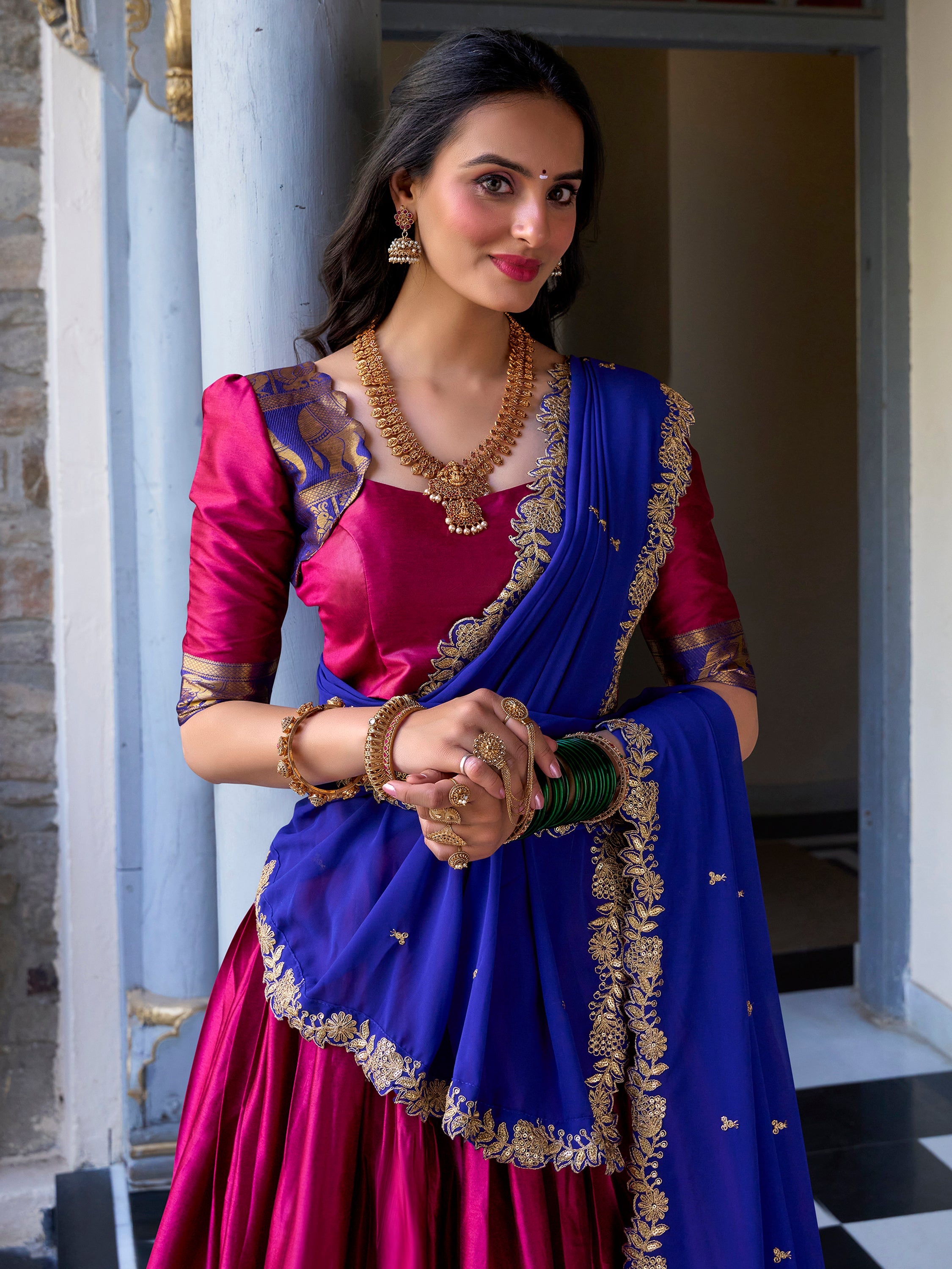 Pink Narayan Pattu Silk Zari Weaving Lehenga Choli with Dupatta