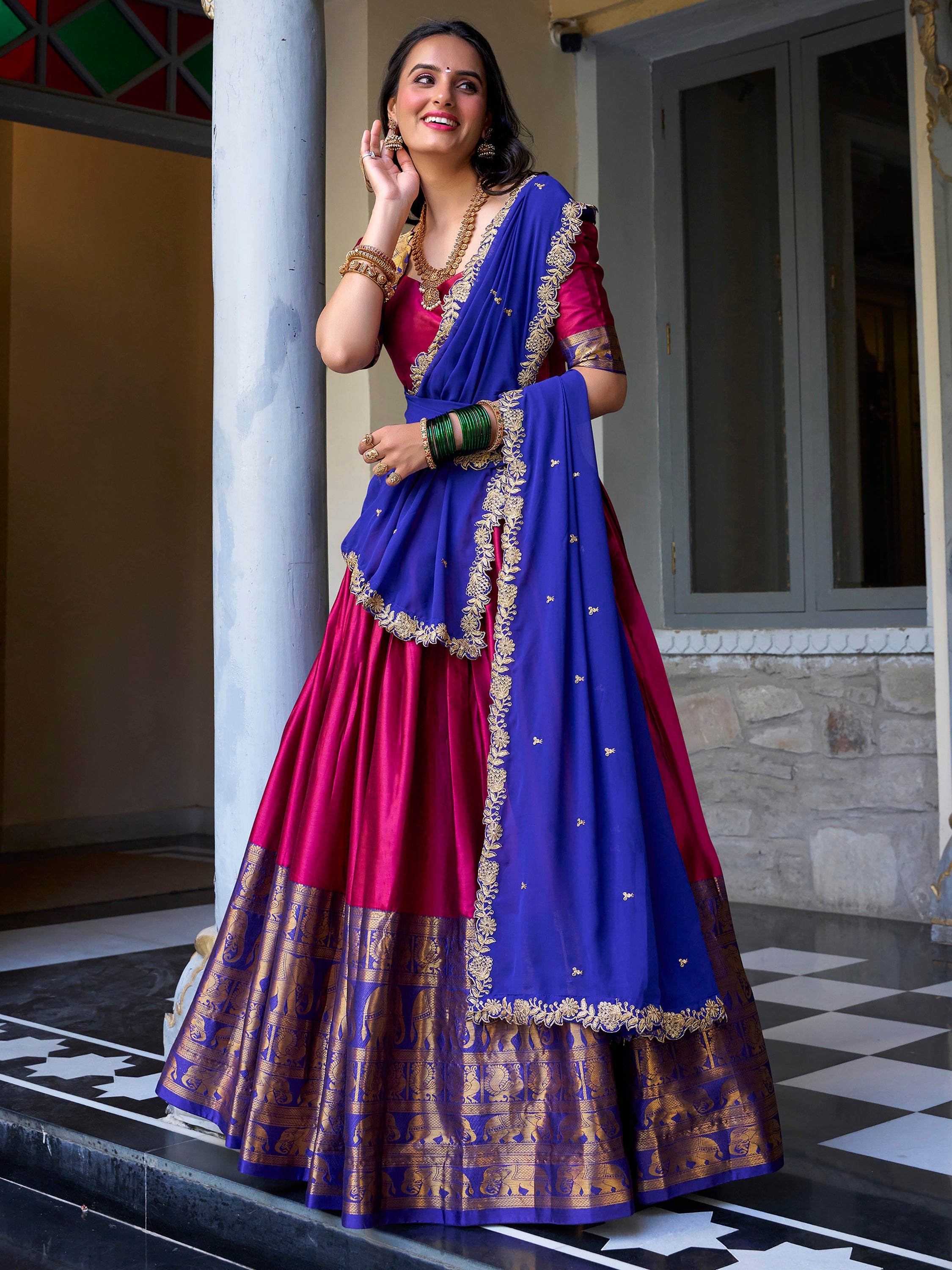Pink Narayan Pattu Silk Zari Weaving Lehenga Choli with Dupatta