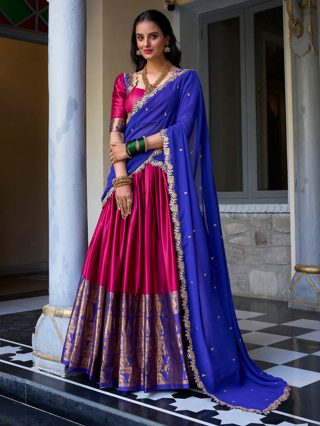 Pink Narayan Pattu Silk Zari Weaving Lehenga Choli with Dupatta