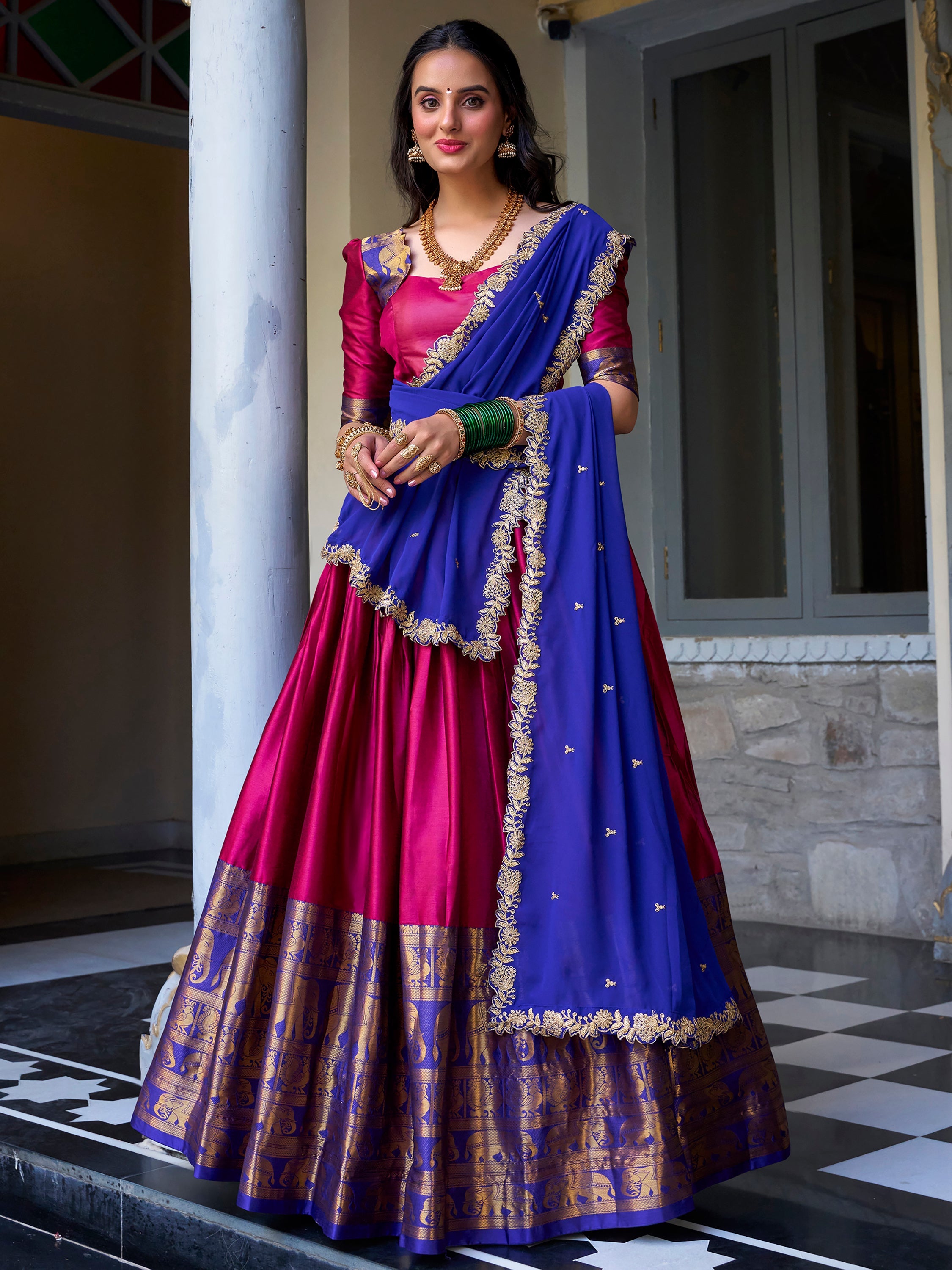 Pink Narayan Pattu Silk Zari Weaving Lehenga Choli with Dupatta
