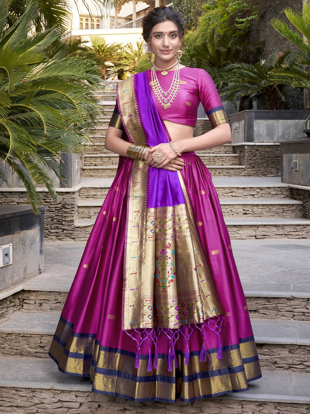 Sayli Pink Paithani Jacquard Silk Lehenga Choli with Zari Weaving Work