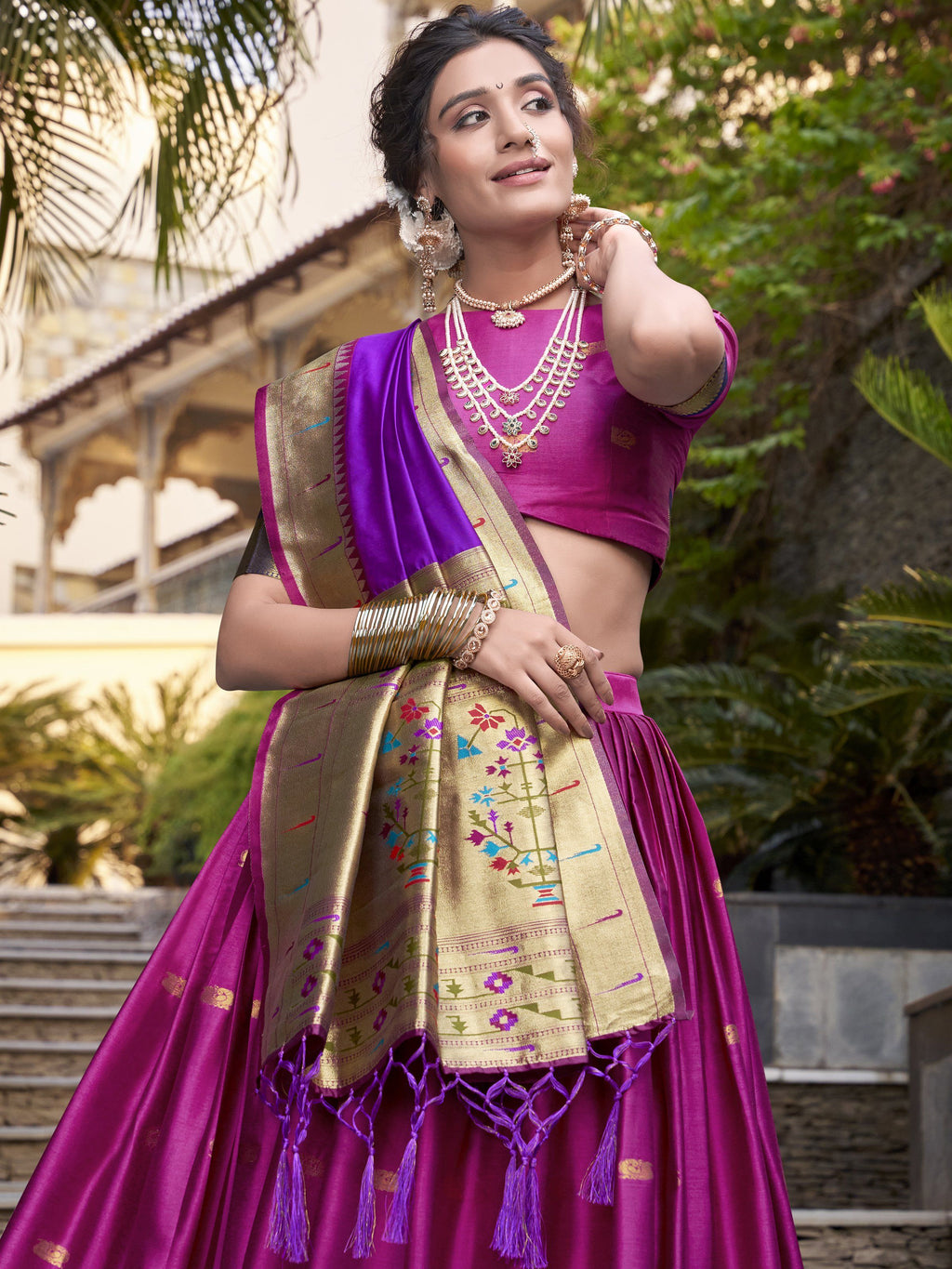 Sayli Pink Paithani Jacquard Silk Lehenga Choli with Zari Weaving Work