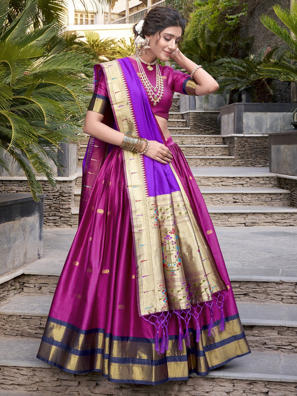 Sayli Pink Paithani Jacquard Silk Lehenga Choli with Zari Weaving Work
