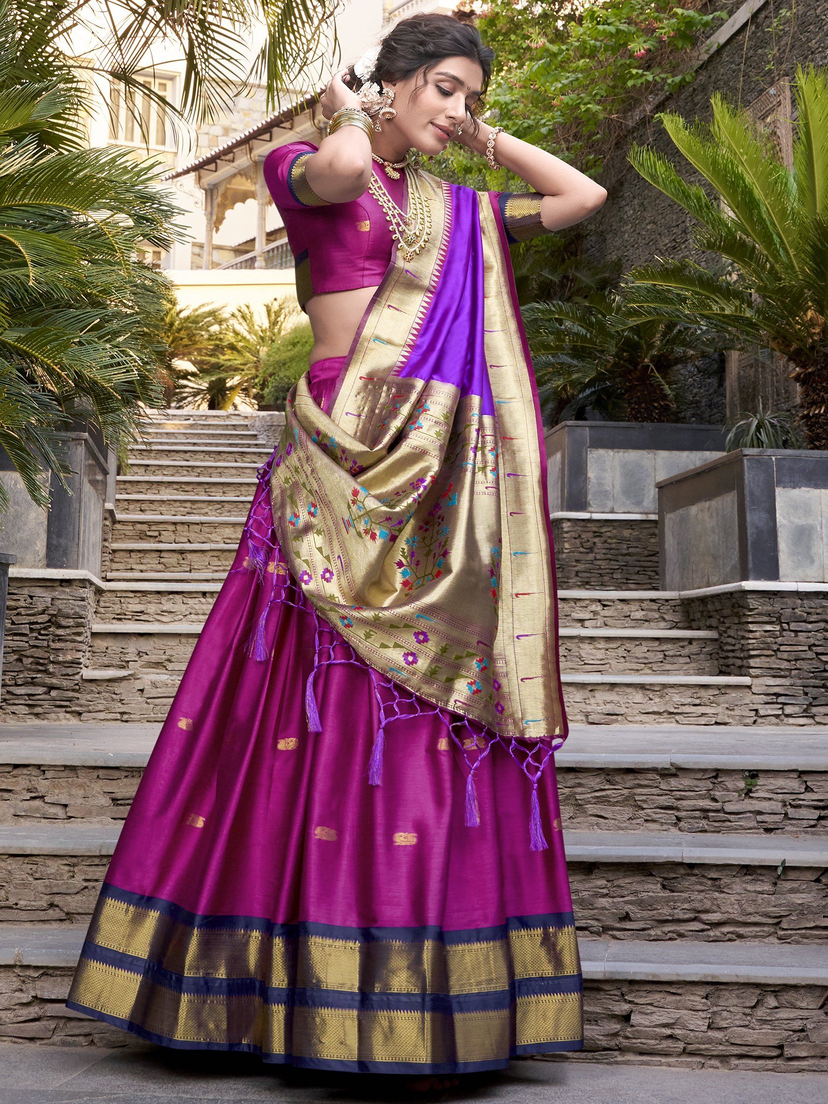 Sayli Pink Paithani Jacquard Silk Lehenga Choli with Zari Weaving Work