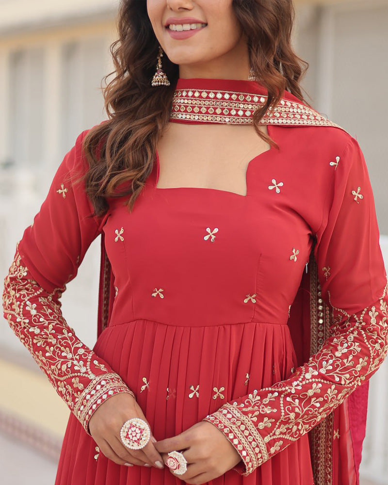 Kaumari georgette red anarkali gown set
