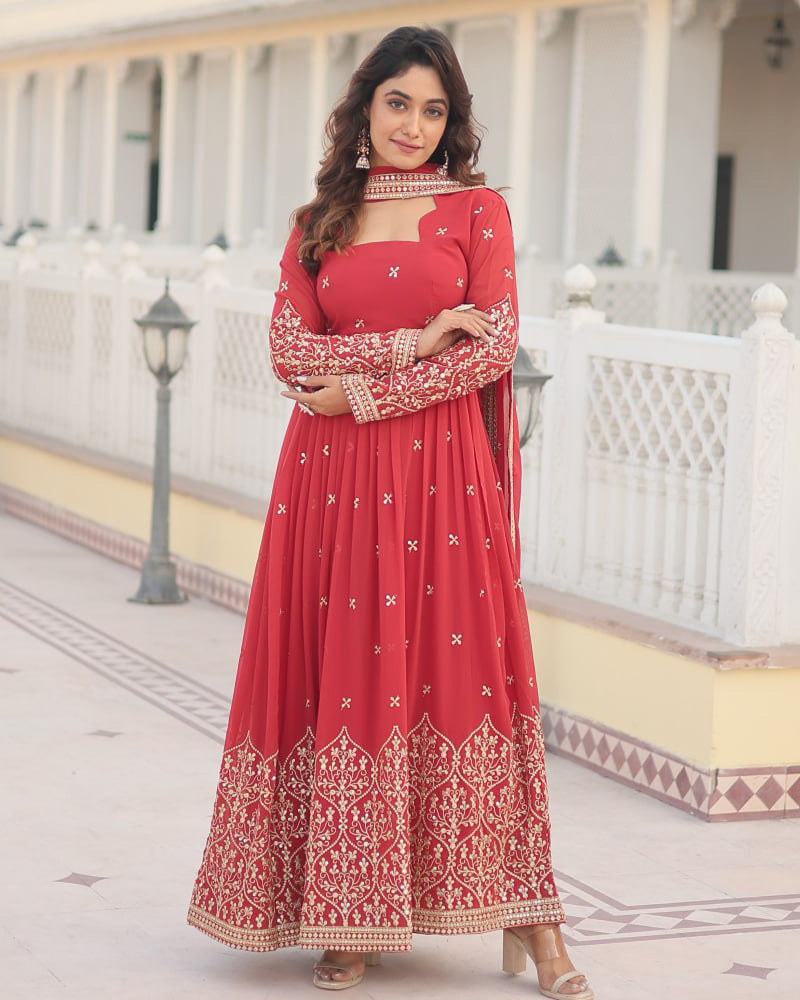 Kaumari georgette red anarkali gown set