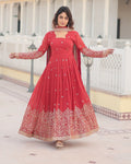 Kaumari georgette red anarkali gown set