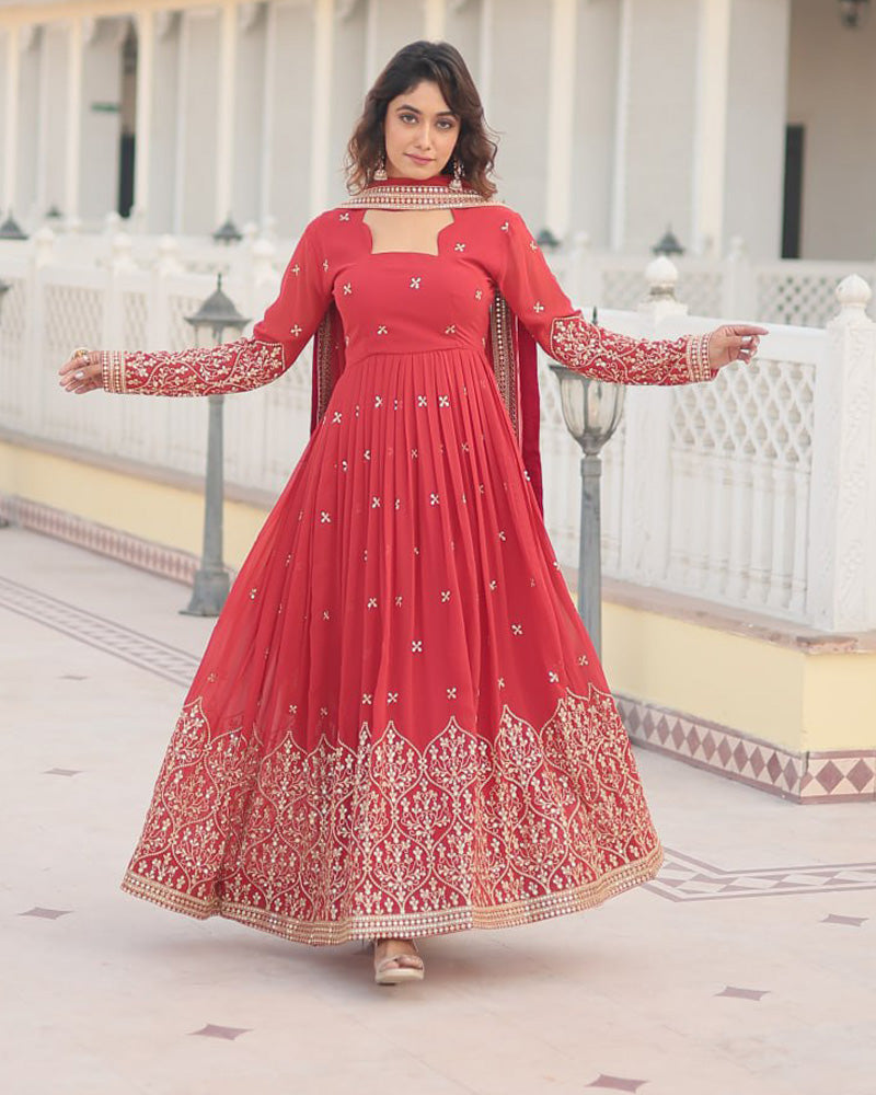 Kaumari georgette red anarkali gown set