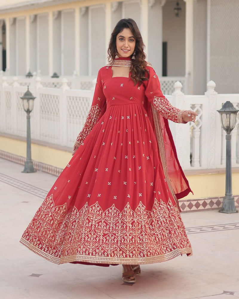 Kaumari georgette red anarkali gown set