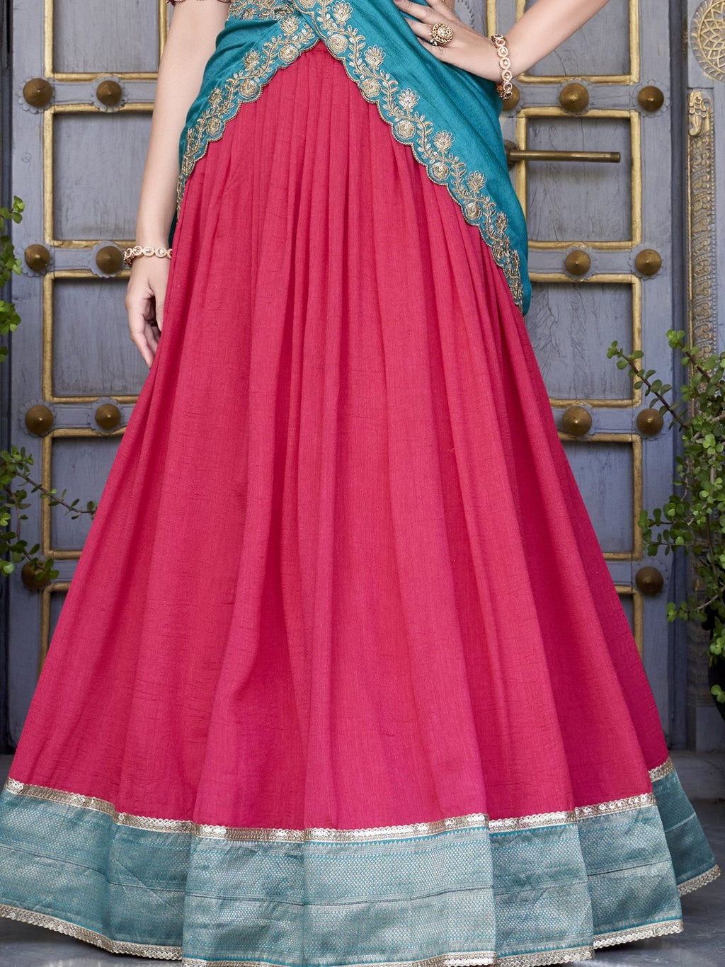 Pink Vichitra Silk Zari Weaving Work Lehenga Choli with Dupatta