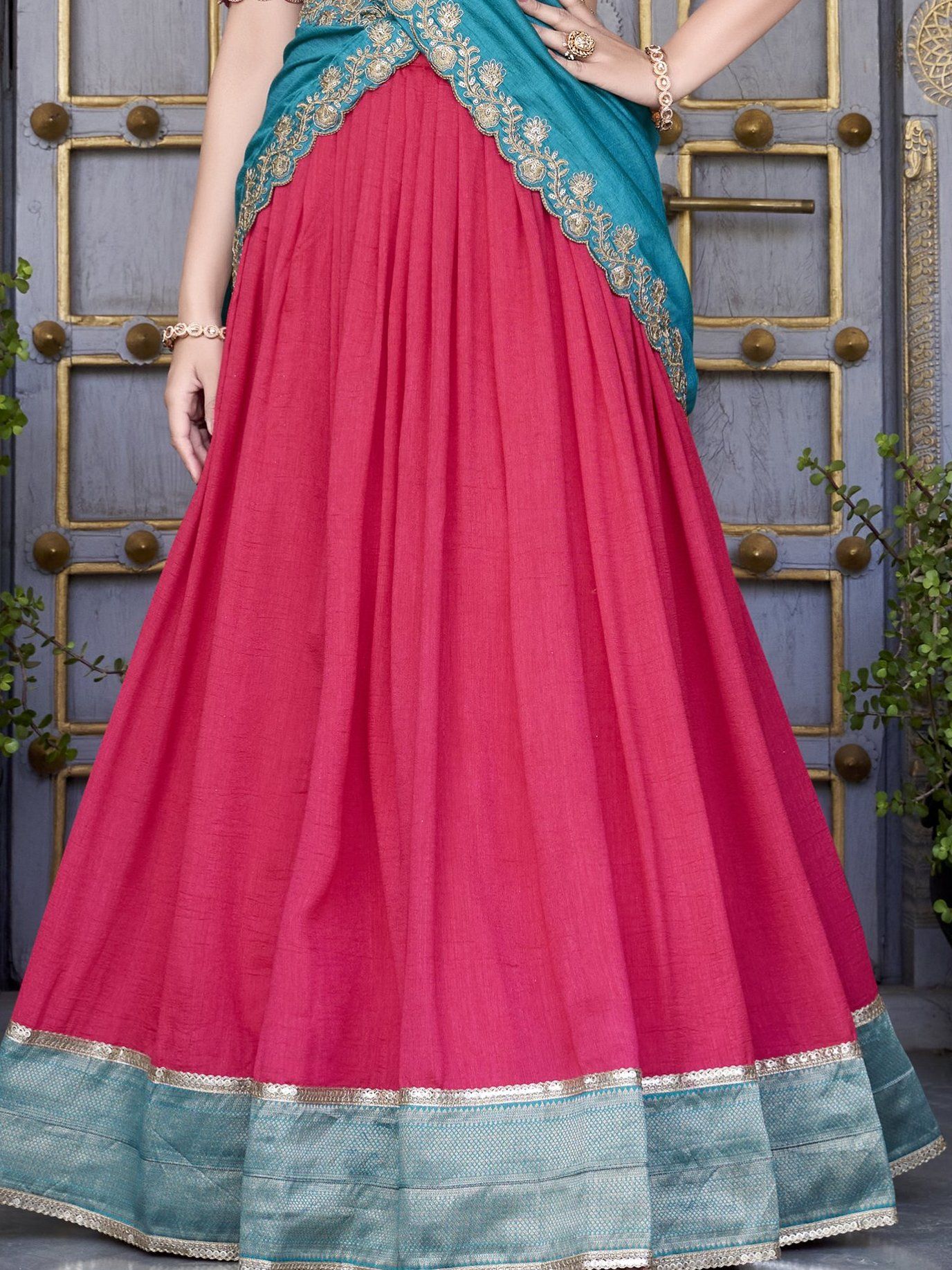 Pink Vichitra Silk Zari Weaving Work Lehenga Choli with Dupatta