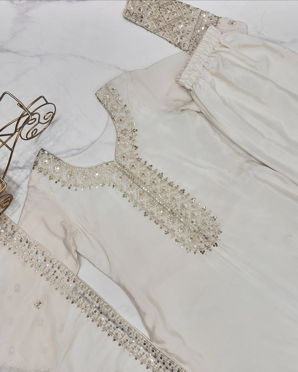 Pranavi White Pure Chinon Silk Kurta Suit Set With Dupatta