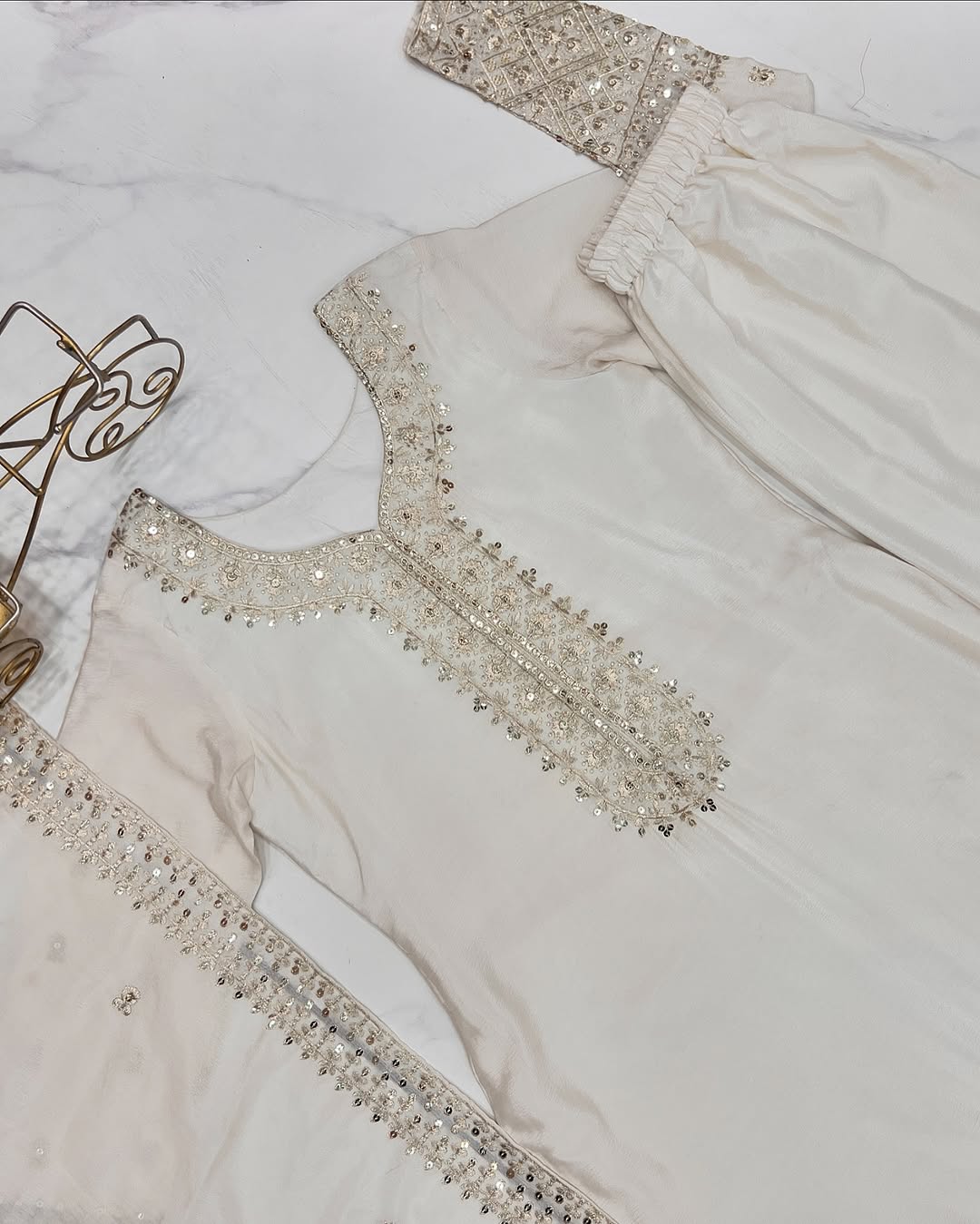 Pranavi White Pure Chinon Silk Kurta Suit Set With Dupatta