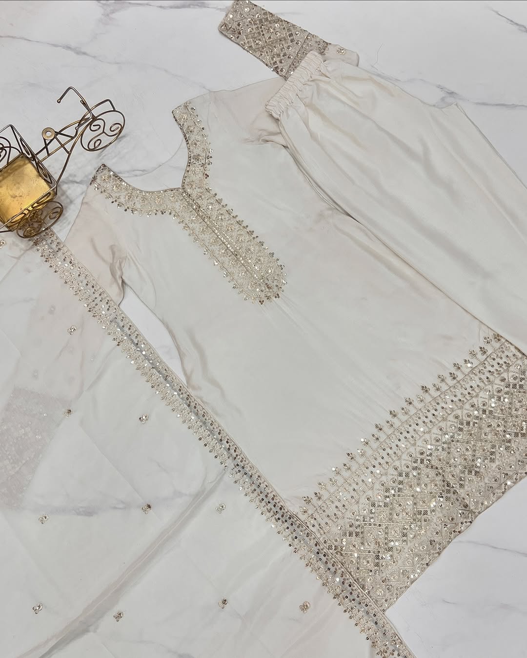 Pranavi White Pure Chinon Silk Kurta Suit Set With Dupatta