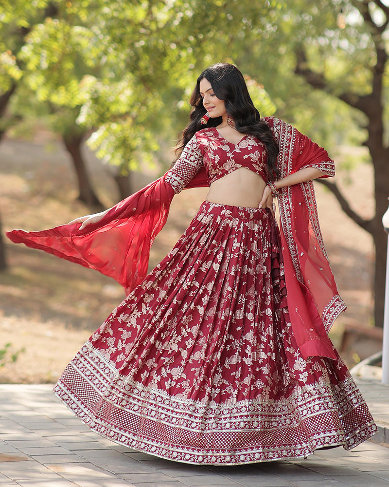 Maroon jacquard viscose Pranshi designer lehenga choli
