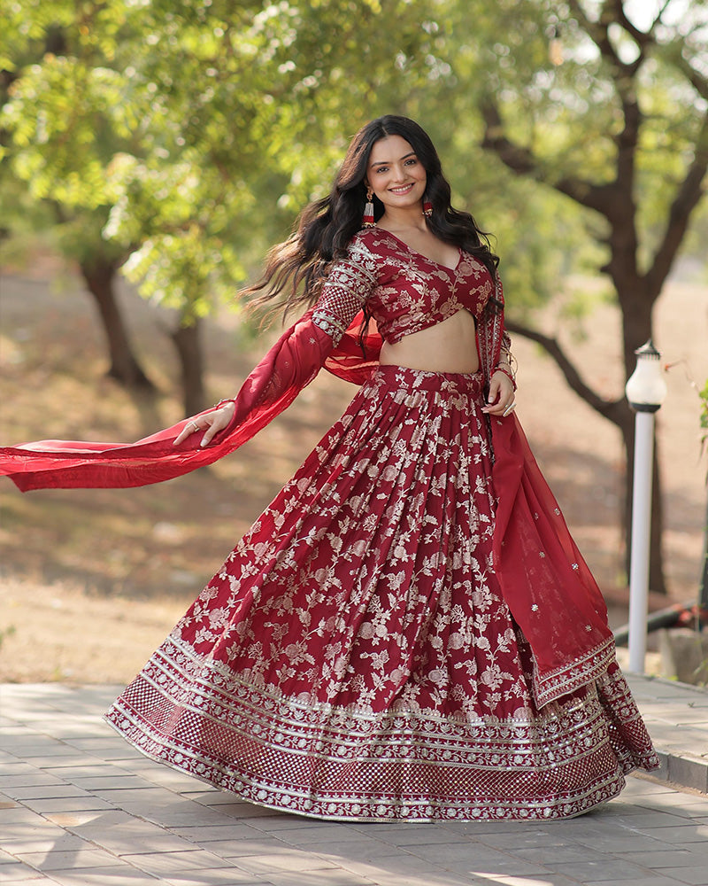 Maroon jacquard viscose Pranshi designer lehenga choli