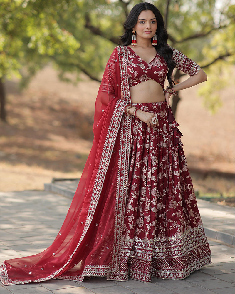 Maroon jacquard viscose Pranshi designer lehenga choli