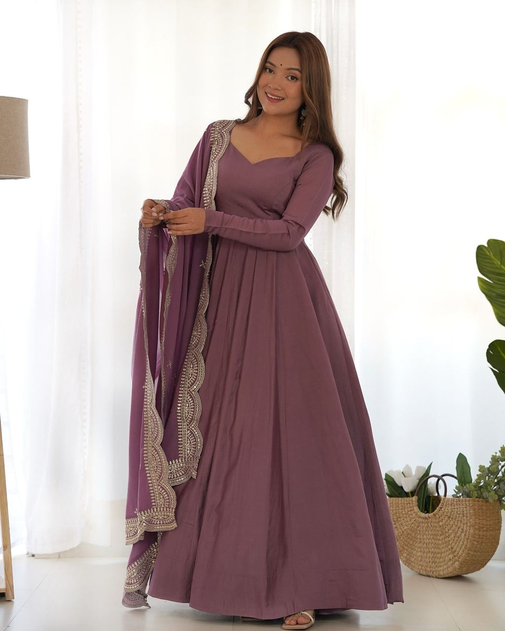Prema onion pink Chanderi silk Anarkali suit set