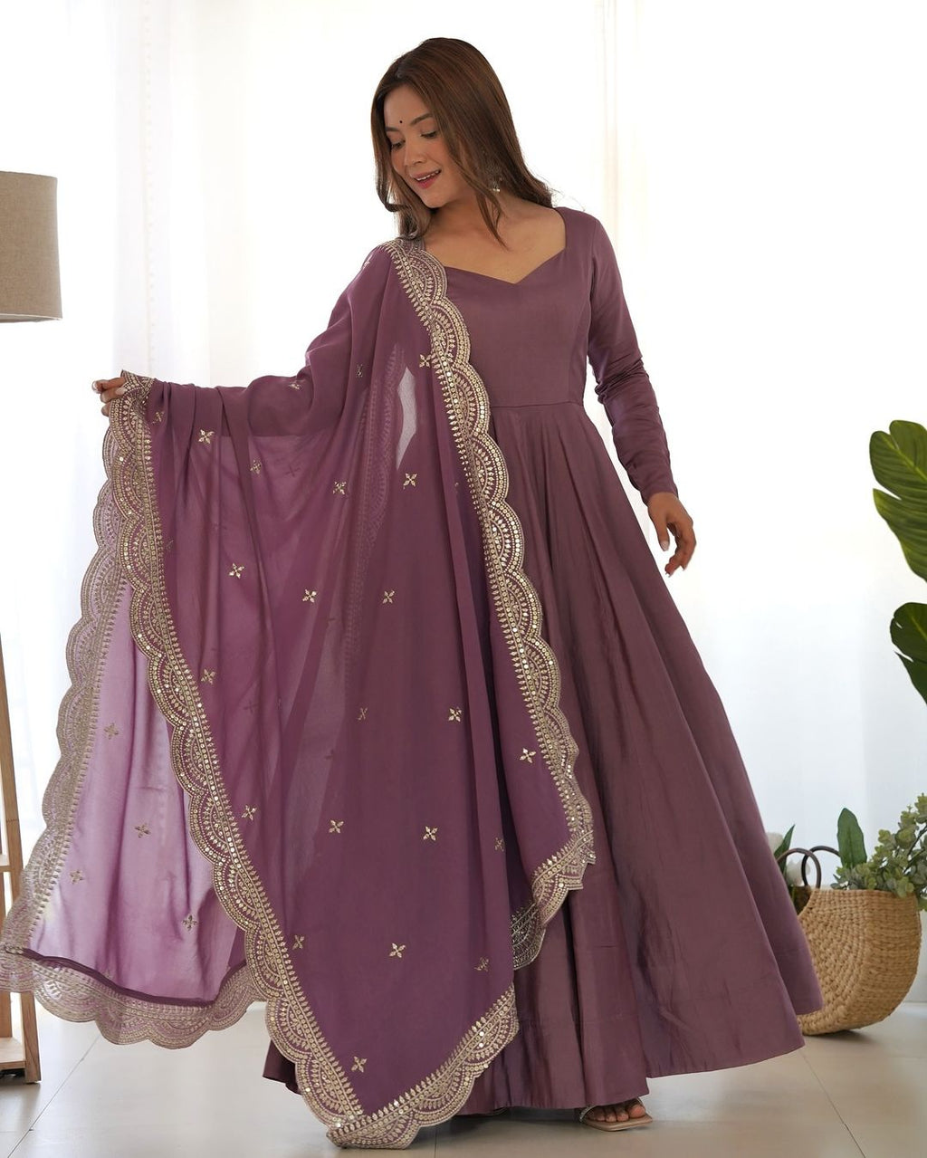 Prema onion pink Chanderi silk Anarkali suit set