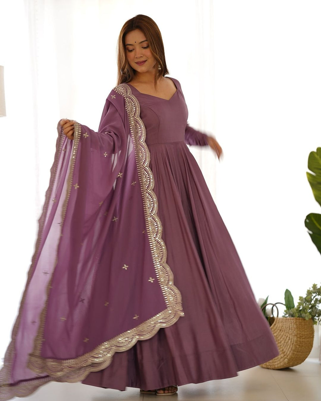 Prema onion pink Chanderi silk Anarkali suit set