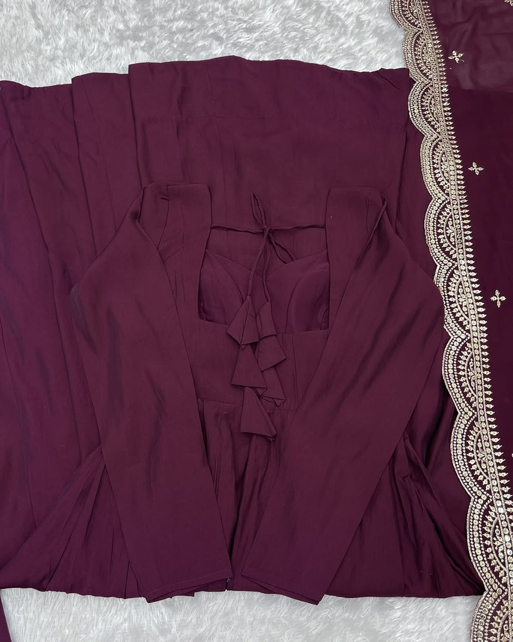 Prema Purple Chanderi Silk Anarkali Suit Set