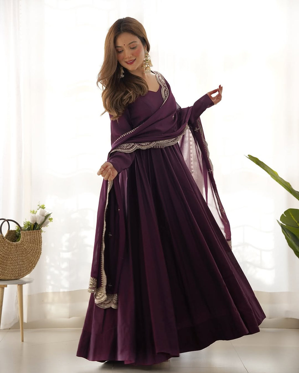 Prema Purple Chanderi Silk Anarkali Suit Set