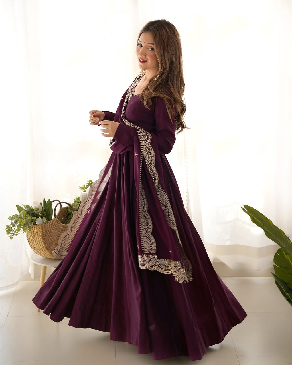 Prema Purple Chanderi Silk Anarkali Suit Set